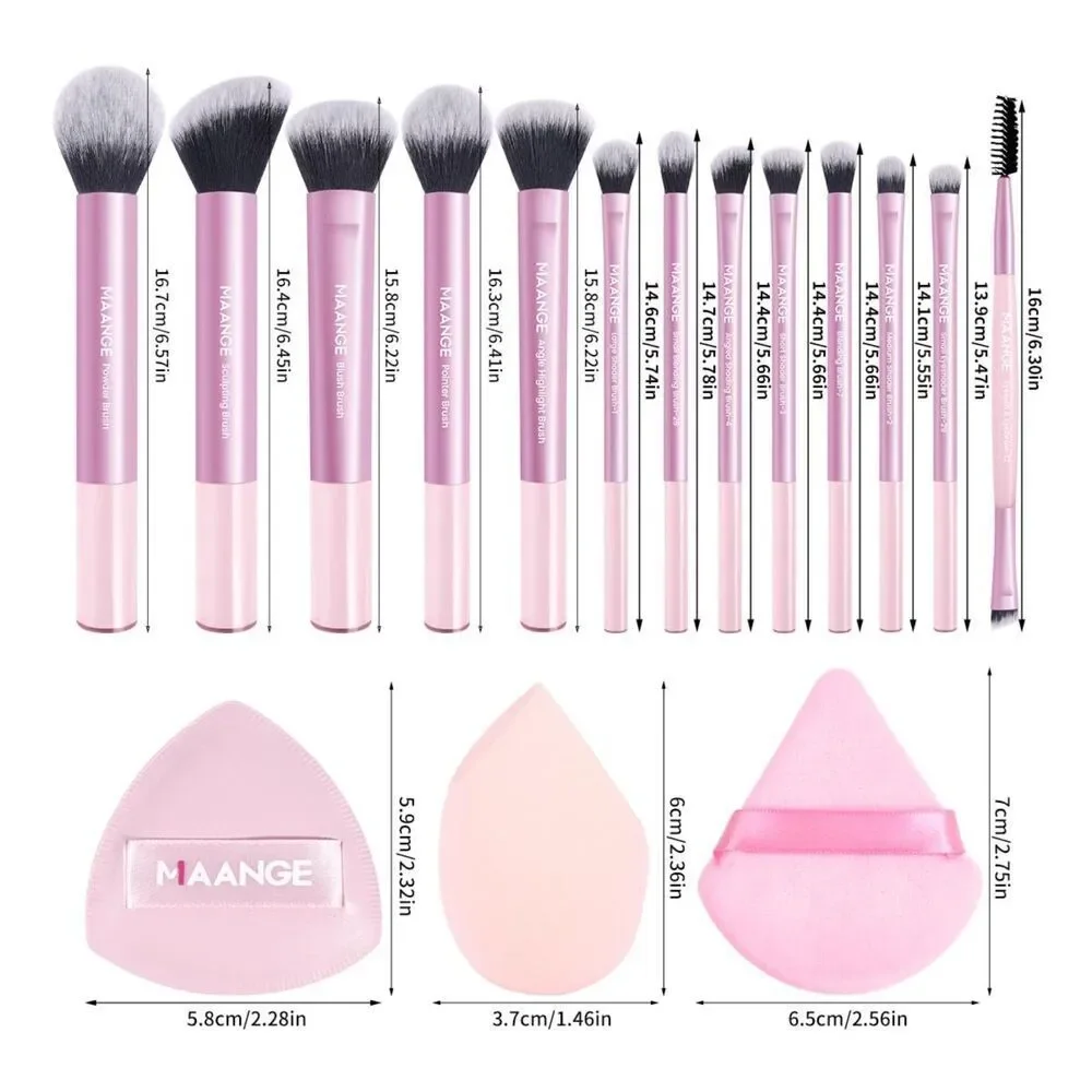 Maange 16 Pieces Pink Makeup Brushes Travel Set For Cosmetics Blending